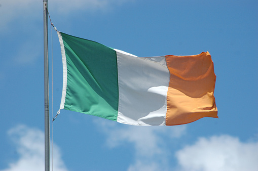 Irish flag blowing in the wind