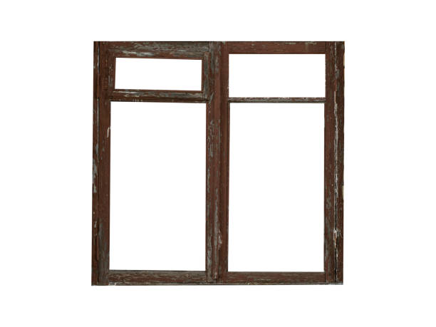 istock Old wooden window isolated on white background. 1728376693