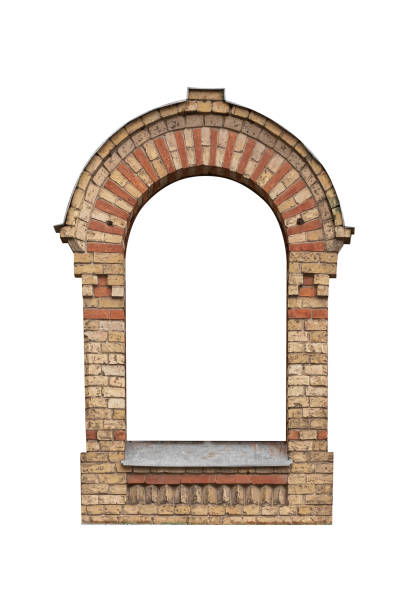 istock Decorative brick arched vintage window frame in 19th century style. 1728376695