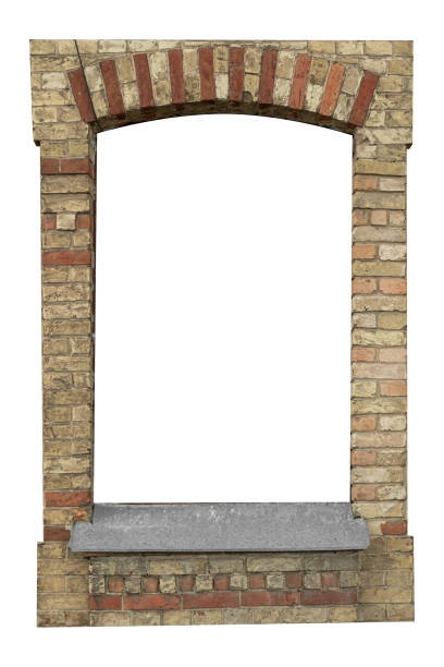 istock Decorative brick arched vintage window frame in 19th century style. 1728379836