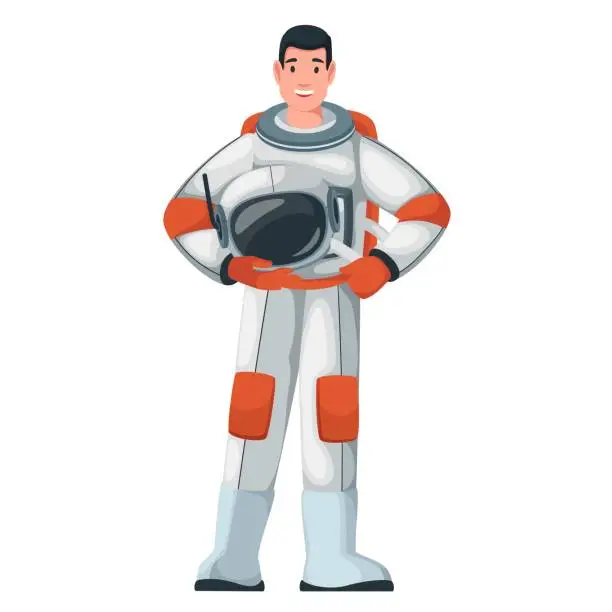 Vector illustration of Astronaut Standing With Helmet in Hands