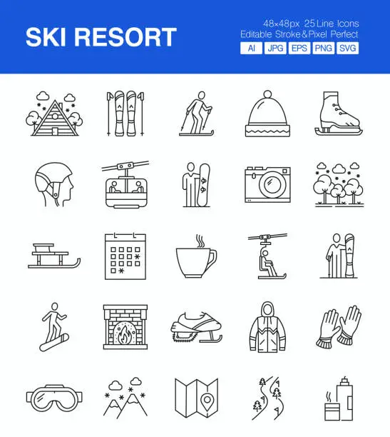 Vector illustration of Snow Ski Thin Line Icons.Ski Resort fun and active fun icons. illustration
Ski, Icon, Ski Resort, Mountain