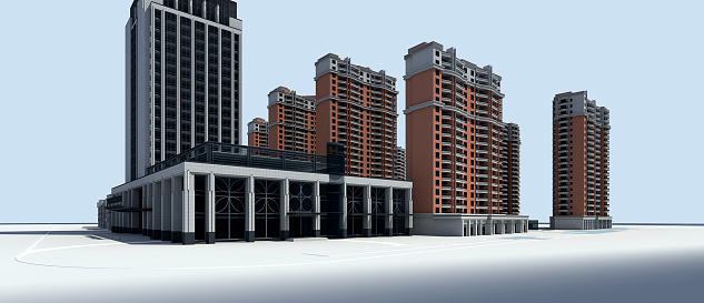 Building exterior view, 3d rendering