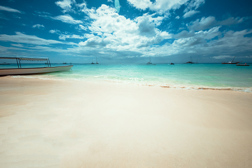 A Tropical Beach in the Zanzibar, Tanzania. Summer Holiday and Vacation Concept.