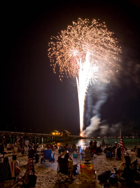 istock Fireworks at the Beach Gold Color 172843372