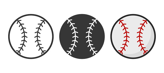 Vector Cartoon Baseball Set Closeup Isolated. Black and White and Color Baseball Sports Ball, Design Templates for Logo, Baseball Sports Equipment.