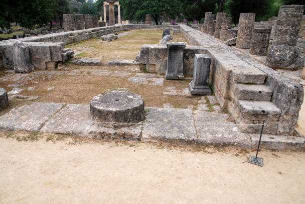 Olympia, Greece - September 7, 2014: Tourists entering ancient Olympic Stadium in Olympia, Greece.