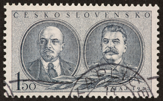 postage stamp honoring Lenin and Stalin 1953