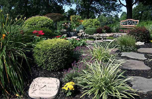 저수시설 가든 - formal garden garden path bench flower 뉴스 사진 이미지