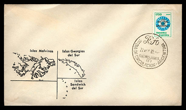 Argentinian Falkland Islands first day cover A first day cover from Argentina, just before the start of the Falklands War. falkland islands stock pictures, royalty-free photos & images