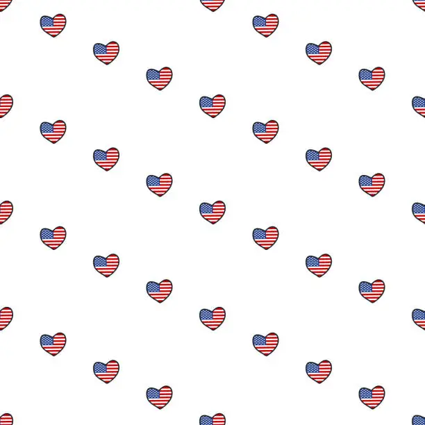 Vector illustration of Seamless decorative elegant pattern with American hearts. Print for textile, wallpaper, covers, surface. For fashion fabric. Retro stylization. US patriotic pattern