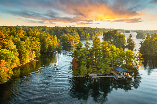 Landscape in Thousand Islands region located on the St Lawrence River between Canada and the USA.