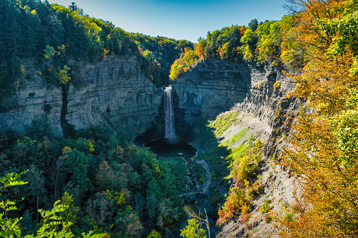 Taughannock Falls State Park near Ithaca, Finger Lakes region, upstate New York, USA in autumn.