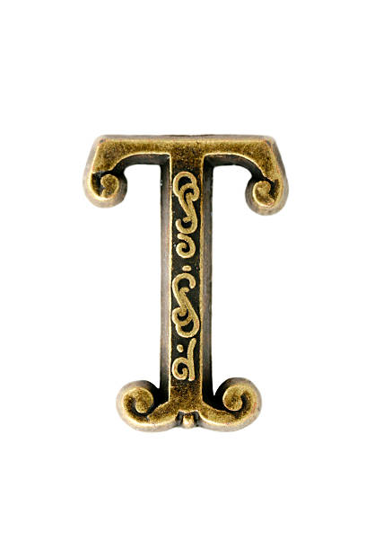 messing "t" - letter t alphabet gold scrapbook stock-fotos und bilder