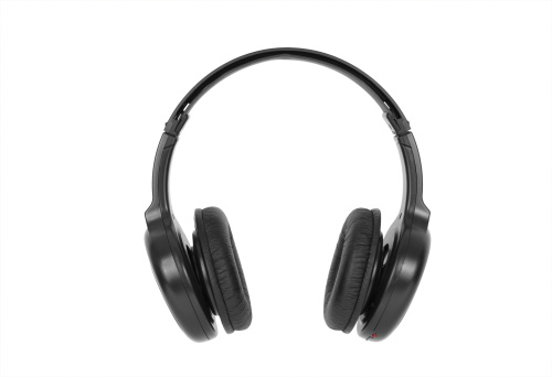Headphones on a silver background. Minimal concept. Mock-up. Music. Levitation