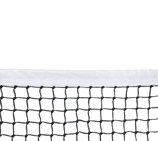 A close-up of a tennis net on a white background stock photo