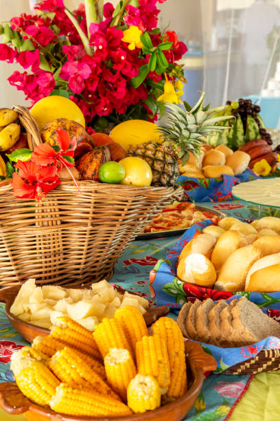 istock Tropical breakfast table with plenty of food 1728482083