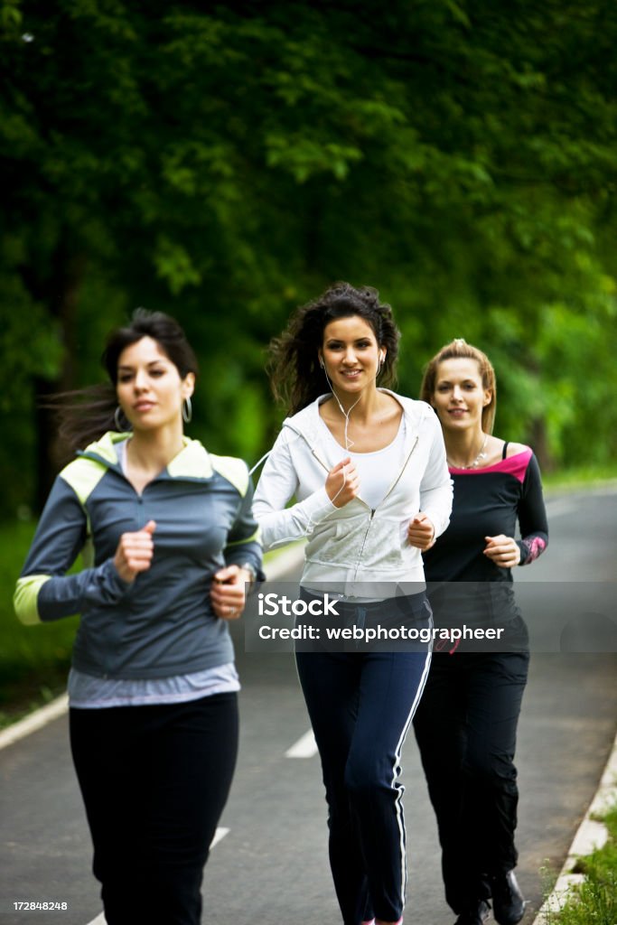 Jogging "Three women jogging, selective focus, selective focus, canon 1Ds mark III" 30-39 Years Stock Photo