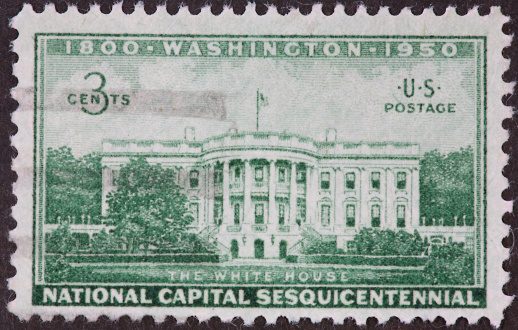 Portrait of the president on a postage stamp.