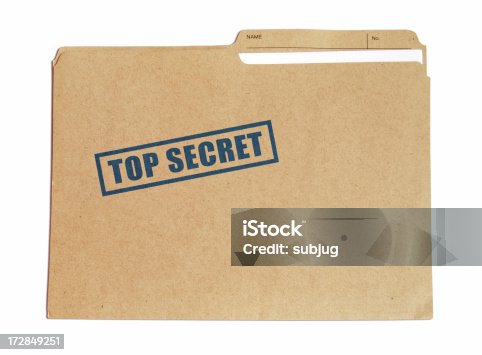 istock Brown card folder with top secret stamped on it in blue 172849251