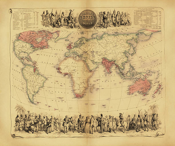 illustrazioni stock, clip art, cartoni animati e icone di tendenza di mappa di impero britannico - british empire immagine