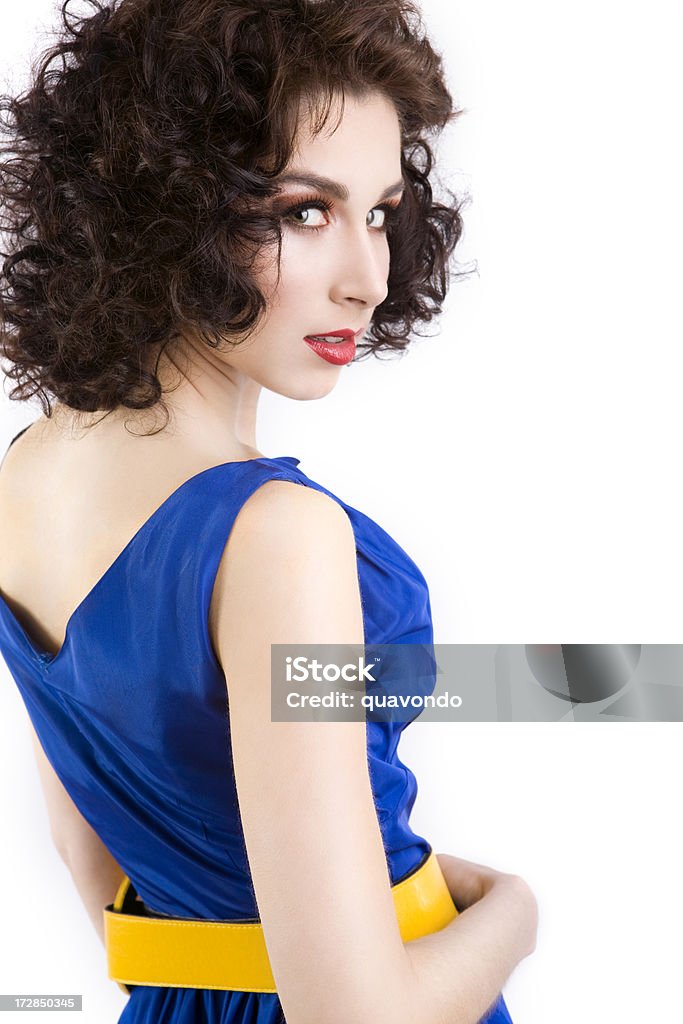 Schöne Junge Frau Mode Model im Frühling Kleid auf Weiß - Lizenzfrei Blau Stock-Foto
