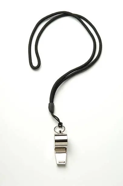 Question Mark Shaped Lanyard and Chrome Whistle.