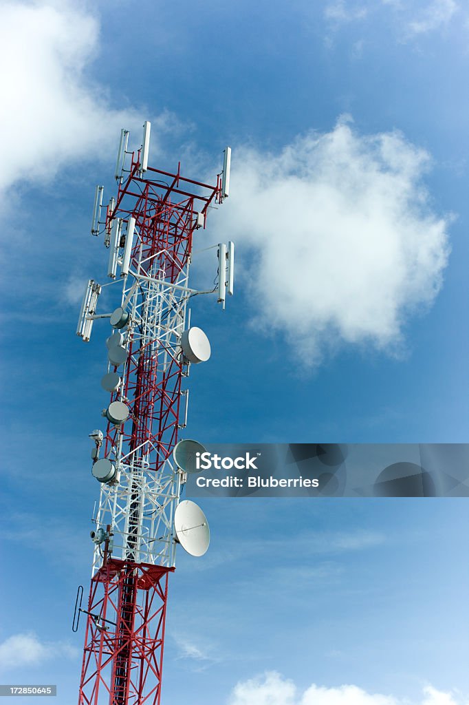 Communication tower Well equiped communications tower. Broadcasting Stock Photo