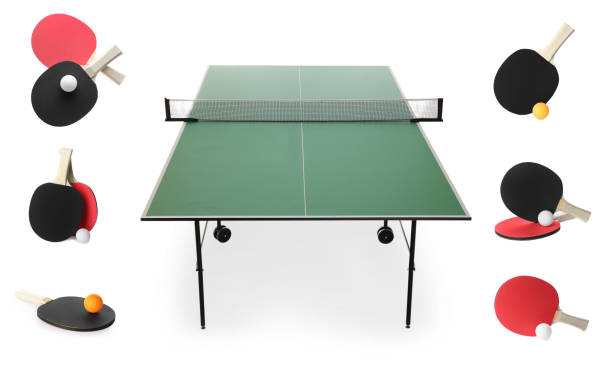 istock Green ping pong table and rackets with balls on white background 1728512165