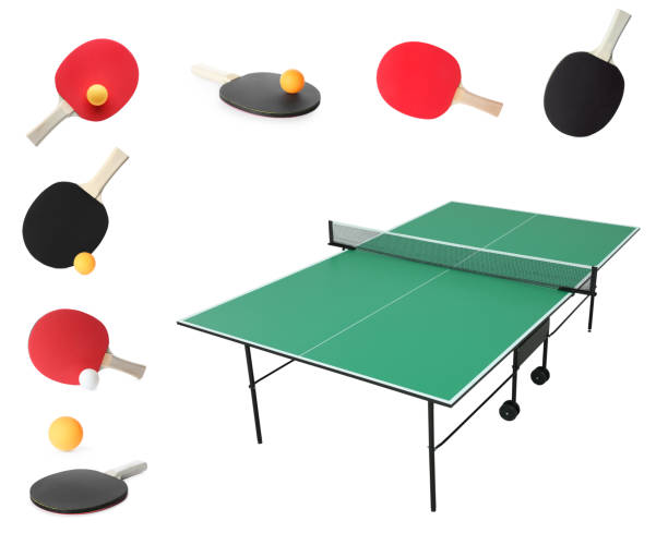 istock Green ping pong table and rackets with balls on white background 1728512281