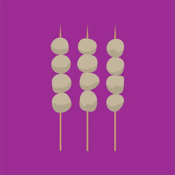 Vector illustration of Grilled fried meatballs with skewer