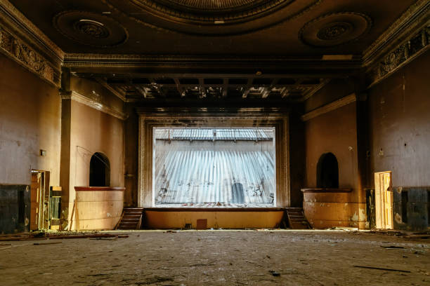istock Old burnt creepy abandoned ruined haunted theater 1728521090