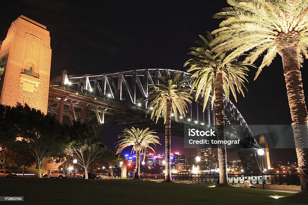 Sydney Harbour Bridge à noite - Foto de stock de Arquitetura royalty-free