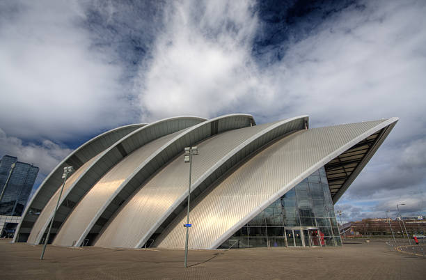 SECC, Glasgow "The Scottish Exhibition and Conference Centre in Glasgow, on the River Clyde. Commonly known as the Armadillo." glasgow scotland stock pictures, royalty-free photos & images