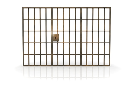 Jail cell on white background.