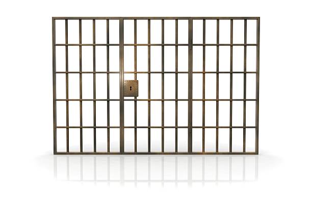 Jailhouse bars against a white background Jail cell on white background. burglar bars stock pictures, royalty-free photos & images