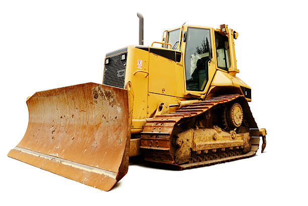 istock Low angle shot of a bulldozer isolated on white 172854122