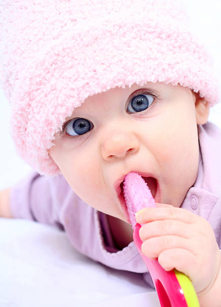 Baby tasting and discovery stock photo