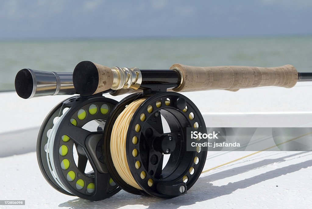 フライフィッシング海水 - 毛針釣りをするのロイヤリティフリーストックフォト