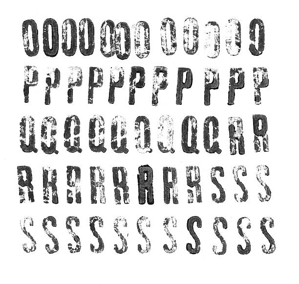 tipógrafo letras maiúsculas do o a s - rubber stamp typescript alphabet letterpress - fotografias e filmes do acervo