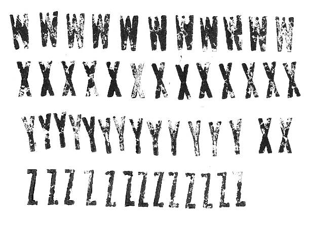 tipógrafo letras maiúsculas do w a z - rubber stamp typescript alphabet letterpress - fotografias e filmes do acervo