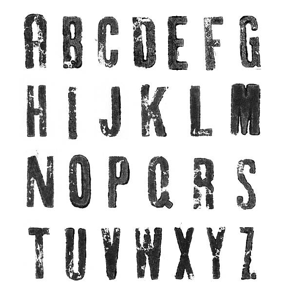 texto impresso maiúsculas alphabets-a a z - woodcut imagens e fotografias de stock
