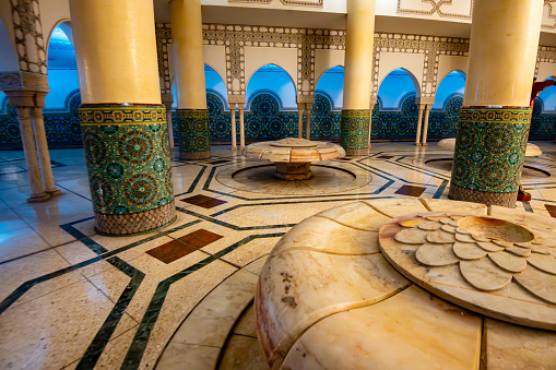 Interior of the Hassan II Mosque in Casablanca, Morocco. Ablutions room. The mosque is one of the largest in the world.