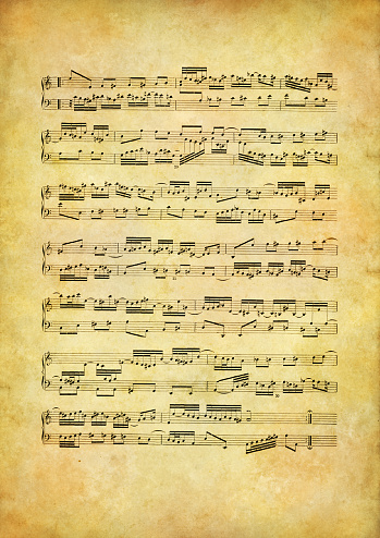 old sheet music - scanned from a 200 year old partiture, and modified in photoshop - added damege, age