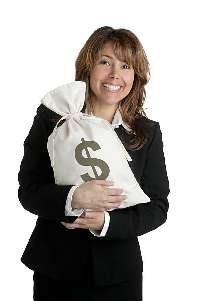 A woman holding a moneybag.To see more of my working woman or financial images click the links below: