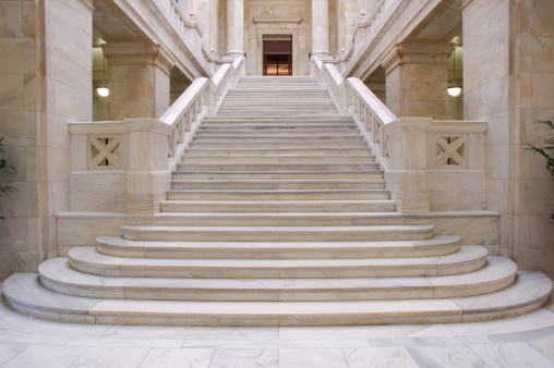 Large marble steps in the Arkansas State Capitol leading to the Senate.related: