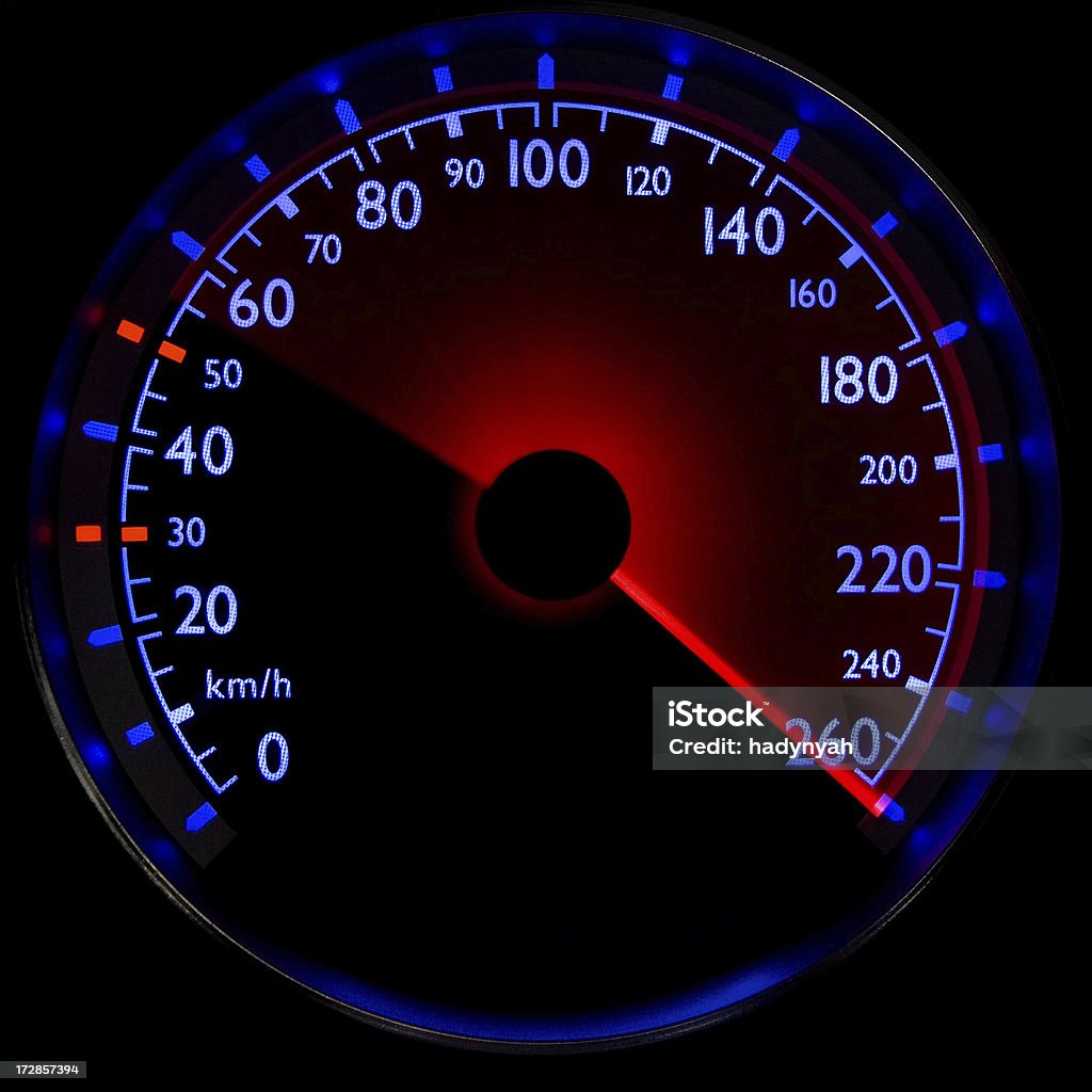 블루 속도계-가속 50 ~260 km/h - 로열티 프리 속도계 스톡 사진