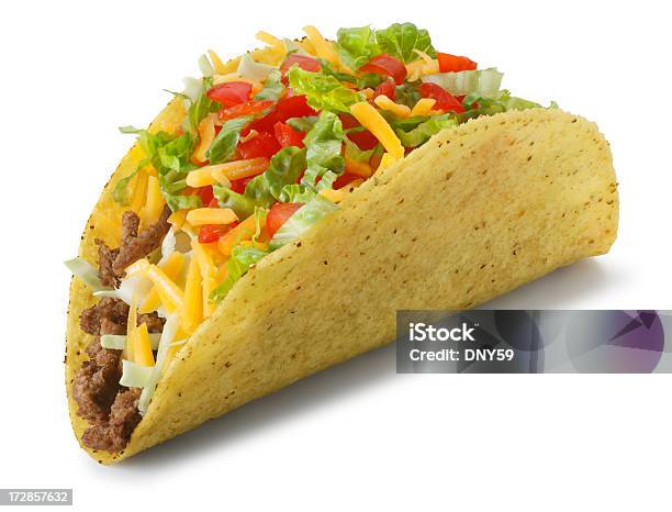 Taco Clássica Isolada No Fundo Branco Com Sombra Suave - Fotografias de stock e mais imagens de Taco