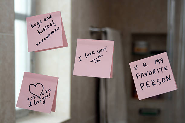 Love notes on sticky paper stuck up on a mirror Love notes on the bathroom mirrorPlease see my similar photos: i love you photos stock pictures, royalty-free photos & images