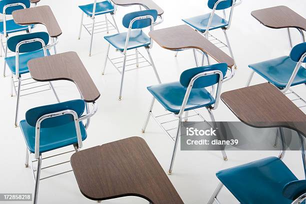 School Desks Stock Photo - Download Image Now - Blue, Classroom, Concepts